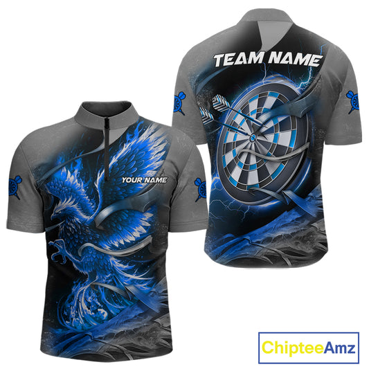 Personalized Phoenix Flame Darts Shirt For Men Custom Darts Team Jersey Polo & 1/4 Zip |Blue TDM5247