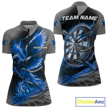 Load image into Gallery viewer, Personalized Phoenix Flame Darts Shirt For Women Custom Darts Team Jersey Polo &amp; 1/4 Zip |Blue TDM5247