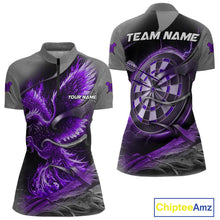 Load image into Gallery viewer, Personalized Phoenix Flame Darts Shirt For Women Custom Darts Team Jersey Polo &amp; 1/4 Zip |Purple TDM5248