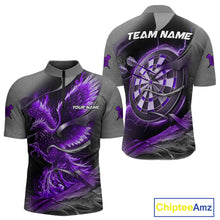 Load image into Gallery viewer, Personalized Phoenix Flame Darts Shirt For Men Custom Darts Team Jersey Polo &amp; 1/4 Zip |Purple TDM5248