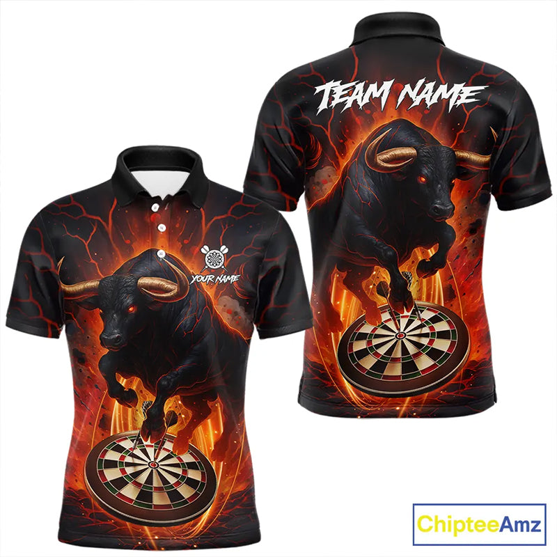 Personalized Bull Fire Darts Shirt For Men Custom Darts Jersey Team Polo & 1/4 Zip | Orange TDM5506