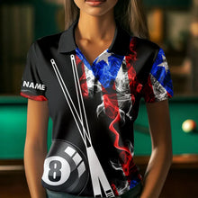 Load image into Gallery viewer, Smoke Puerto Rico US Flag Custom Billiard Shirt For Women, Patriotic 8 Ball Pool Team Jersey TDM3450