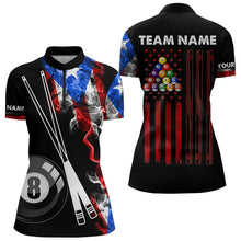 Load image into Gallery viewer, Smoke Puerto Rico US Flag Custom Billiard Shirt For Women, Patriotic 8 Ball Pool Team Jersey TDM3450