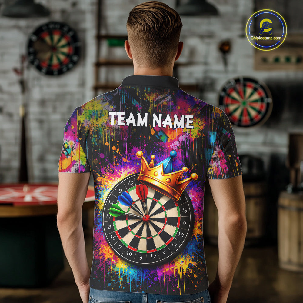 Funny Colorful Crown Dartboard Splash Darts Shirt For Men Custom Darts Jersey Team Polo & 1/4 Zip TDM5762