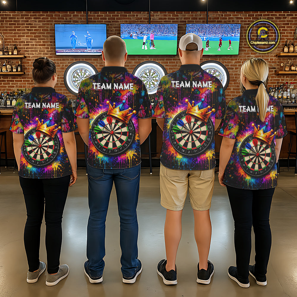 Funny Colorful Crown Dartboard Splash Darts Shirt For Men Custom Darts Jersey Team Polo & 1/4 Zip TDM5762