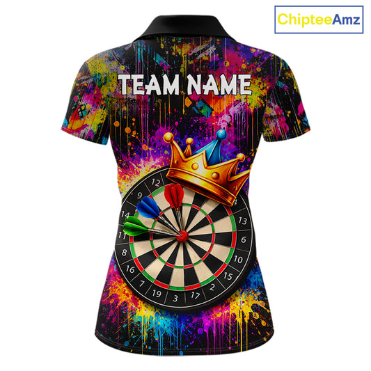 Funny Colorful Crown Dartboard Splash Darts Shirt For Women Custom Darts Jersey Team Polo & 1/4 Zip TDM5762