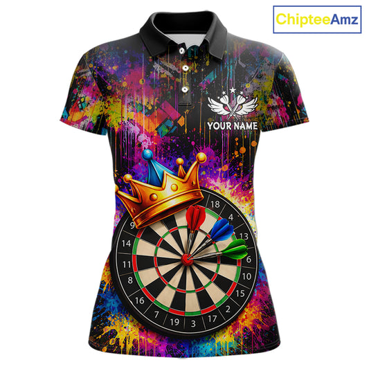 Funny Colorful Crown Dartboard Splash Darts Shirt For Women Custom Darts Jersey Team Polo & 1/4 Zip TDM5762