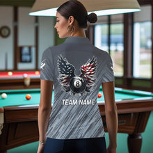 Load image into Gallery viewer, Personalized Funny 8 Ball Wings US Flag Grey Billiard Shirts For Women, Patriotic Billiard Jerseys TDM3603