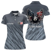 Load image into Gallery viewer, Personalized Funny 8 Ball Wings US Flag Grey Billiard Shirts For Women, Patriotic Billiard Jerseys TDM3603