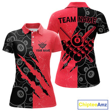 Load image into Gallery viewer, Custom Grunge Black And Red  8 Ball Billiard Shirt For Women, Pool Team Jersey Polo &amp; 1/4 Zip TDM5961