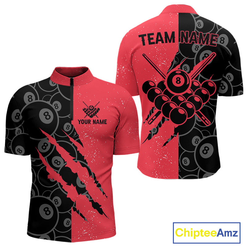 Custom Grunge Black And Red 8 Ball Billiard Shirt For Men, Pool Team Jersey Polo & 1/4 Zip TDM5961
