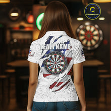 Load image into Gallery viewer, White Grunge US Flag Darts Shirt With Pocket For Women Custom Darts Jersey TDM3211