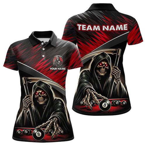 Red Grim Reaper 8 Ball Pool Billiard Shirts For Women Custom Billiard Team Jerseys Polo & 1/4 Zip TDM3760