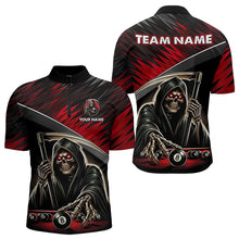 Load image into Gallery viewer, Red Grim Reaper 8 Ball Pool Billiard Shirts For Men Custom Billiard Team Jerseys Polo &amp; 1/4 Zip TDM3760
