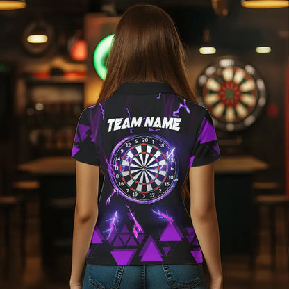 Purple Darts Arrow Thunder Lightning Dart Shirts For Women Custom Dart Team Jerseys Polo & 1/4 Zip TDM3764