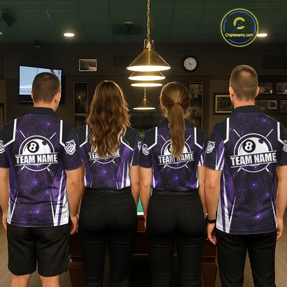 Custom 8 Ball Pool Billiard Shirt For Men, Purple Geometric Billiard Team Jersey Polo & 1/4 Zip TDM6129