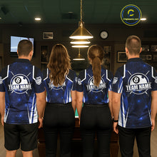 Load image into Gallery viewer, Custom 8 Ball Pool Billiard Shirt For Women, Blue Geometric Billiard Team Jersey Polo &amp; 1/4 Zip TDM6130