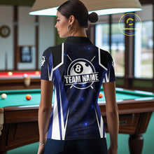 Load image into Gallery viewer, Custom 8 Ball Pool Billiard Shirt For Women, Blue Geometric Billiard Team Jersey Polo &amp; 1/4 Zip TDM6130
