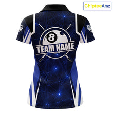 Load image into Gallery viewer, Custom 8 Ball Pool Billiard Shirt For Women, Blue Geometric Billiard Team Jersey Polo &amp; 1/4 Zip TDM6130