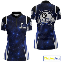 Load image into Gallery viewer, Custom 8 Ball Pool Billiard Shirt For Women, Blue Geometric Billiard Team Jersey Polo &amp; 1/4 Zip TDM6130