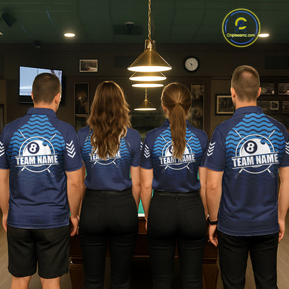 Blue 8 Ball Pool Billiard Jersey For Women Custom Polo & Quarter Zip Billiard Shirt For Team TDM6131