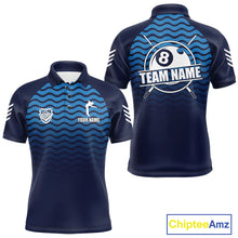 Load image into Gallery viewer, Blue 8 Ball Pool Billiard Jersey For Men Custom Polo &amp; Quarter Zip Billiard Shirt For Team TDM6131