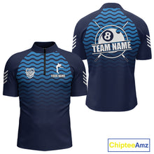 Load image into Gallery viewer, Blue 8 Ball Pool Billiard Jersey For Men Custom Polo &amp; Quarter Zip Billiard Shirt For Team TDM6131