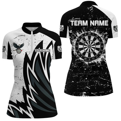Custom Grunge Black White Dartboard Women Darts Shirts Custom Unique Darts Team Jerseys TDM1640