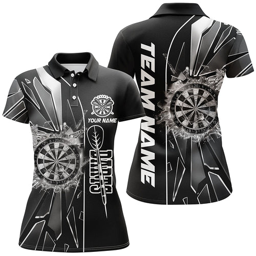 Personalized Black Break Glass 3D Darts Shirts For Women Custom Dart League Shirts Best Darts Jersey TDM2275