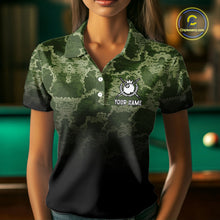 Load image into Gallery viewer, Black And Green Camo American Flag 8 Ball Billiard Shirt For Women Custom Patriotic Pool Team Jersey TDM5036