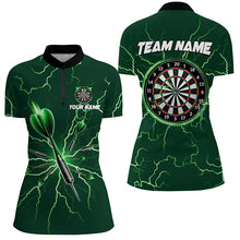 Load image into Gallery viewer, Turquoise Darts Thunder Lightning 3D Dart Polo &amp; Quarter Zip Custom Dart Shirts For Women Dart Jersey TDM3032