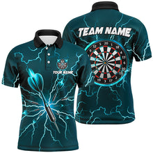 Load image into Gallery viewer, Green Darts Thunder Lightning 3D Dart Polo &amp; Quarter Zip Custom Dart Shirts For Men Dart Jersey TDM3033