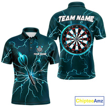 Load image into Gallery viewer, Turquoise Darts Thunder Lightning 3D Dart Polo &amp; Quarter Zip Custom Dart Shirts For Men Dart Jersey TDM3032