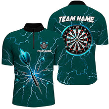 Load image into Gallery viewer, Green Darts Thunder Lightning 3D Dart Polo &amp; Quarter Zip Custom Dart Shirts For Men Dart Jersey TDM3033