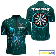 Load image into Gallery viewer, Turquoise Darts Thunder Lightning 3D Dart Polo &amp; Quarter Zip Custom Dart Shirts For Men Dart Jersey TDM3032