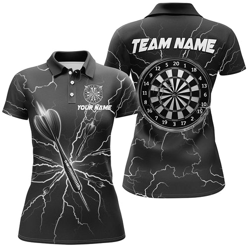 Black Darts Thunder Lightning 3D Dart Polo & Quarter Zip Custom Dart Shirts For Women Dart Jersey TDM3034