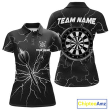 Load image into Gallery viewer, Black Darts Thunder Lightning 3D Dart Polo &amp; Quarter Zip Custom Dart Shirts For Women Dart Jersey TDM3034
