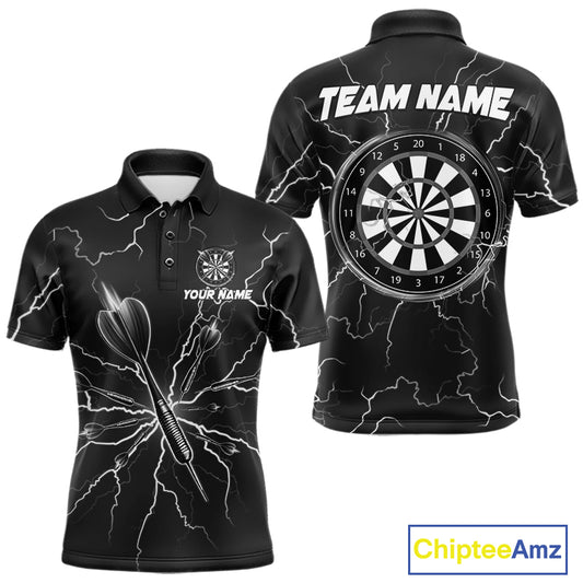 Black Darts Thunder Lightning 3D Dart Polo & Quarter Zip Custom Dart Shirts For Men Dart Jersey TDM3034