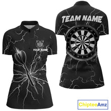 Load image into Gallery viewer, Black Darts Thunder Lightning 3D Dart Polo &amp; Quarter Zip Custom Dart Shirts For Women Dart Jersey TDM3034