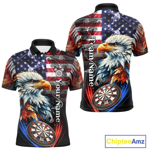 American Flag Smoke Eagle Darts Shirt For Men Custom Patriotic Darts Jersey Team Polo, 1/4 Zip TDM5256