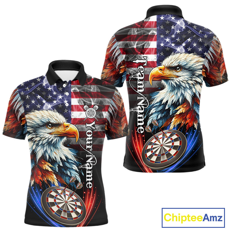 American Flag Smoke Eagle Darts Shirt For Men Custom Patriotic Darts Jersey Team Polo, 1/4 Zip TDM5256