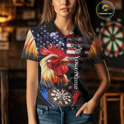 American Flag Smoke Rooster Darts Shirt For Women Custom Patriotic Darts Jersey Team Polo, 1/4 Zip TDM5257