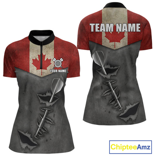 Personalized Canada Flag Steel Tip Dart Polo & 1/4 Zip For Women Custom Canada Darts Team Jersey TDM5261