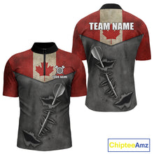 Load image into Gallery viewer, Personalized Canada Flag Steel Tip Dart Polo &amp; 1/4 Zip For Men Custom Canada Darts Team Jersey TDM5261