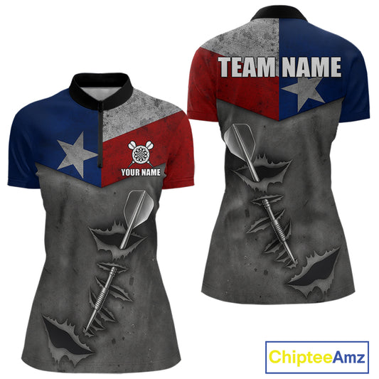 Personalized Texas Flag Steel Tip Dart Polo & 1/4 Zip For Women Custom Texas Darts Team Jersey TDM5262