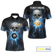 Load image into Gallery viewer, Blue Billiard 8 Ball &amp; 9 Ball Skull Pool Shirt For Men Custom Glass Break Billiard Team Jersey TDM5513