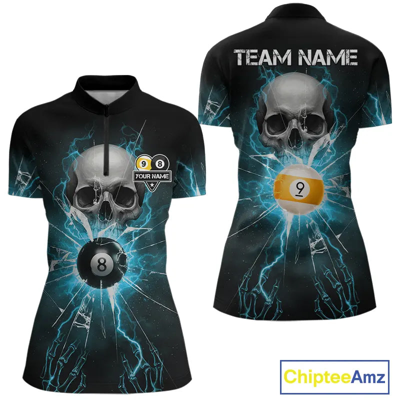 Turquoise Billiard 8 Ball & 9 Ball Skull Pool Shirt For Women Custom Glass Break Billiard Team Jersey TDM5515