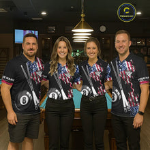 Load image into Gallery viewer, Personalized US Flag Smoke 8 Ball Pool Billiard Shirt For Men Custom Patriotic Billiard Team Jersey TDM5516