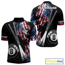 Load image into Gallery viewer, Personalized US Flag Smoke 8 Ball Pool Billiard Shirt For Men Custom Patriotic Billiard Team Jersey TDM5516
