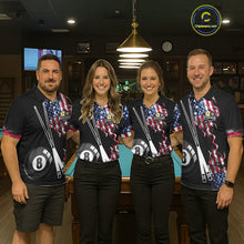 Load image into Gallery viewer, American Flag Smoke 8 Ball &amp; 9 Ball Pool Billiard Shirt For Men Custom Patriotic Billiard Jersey TDM5517